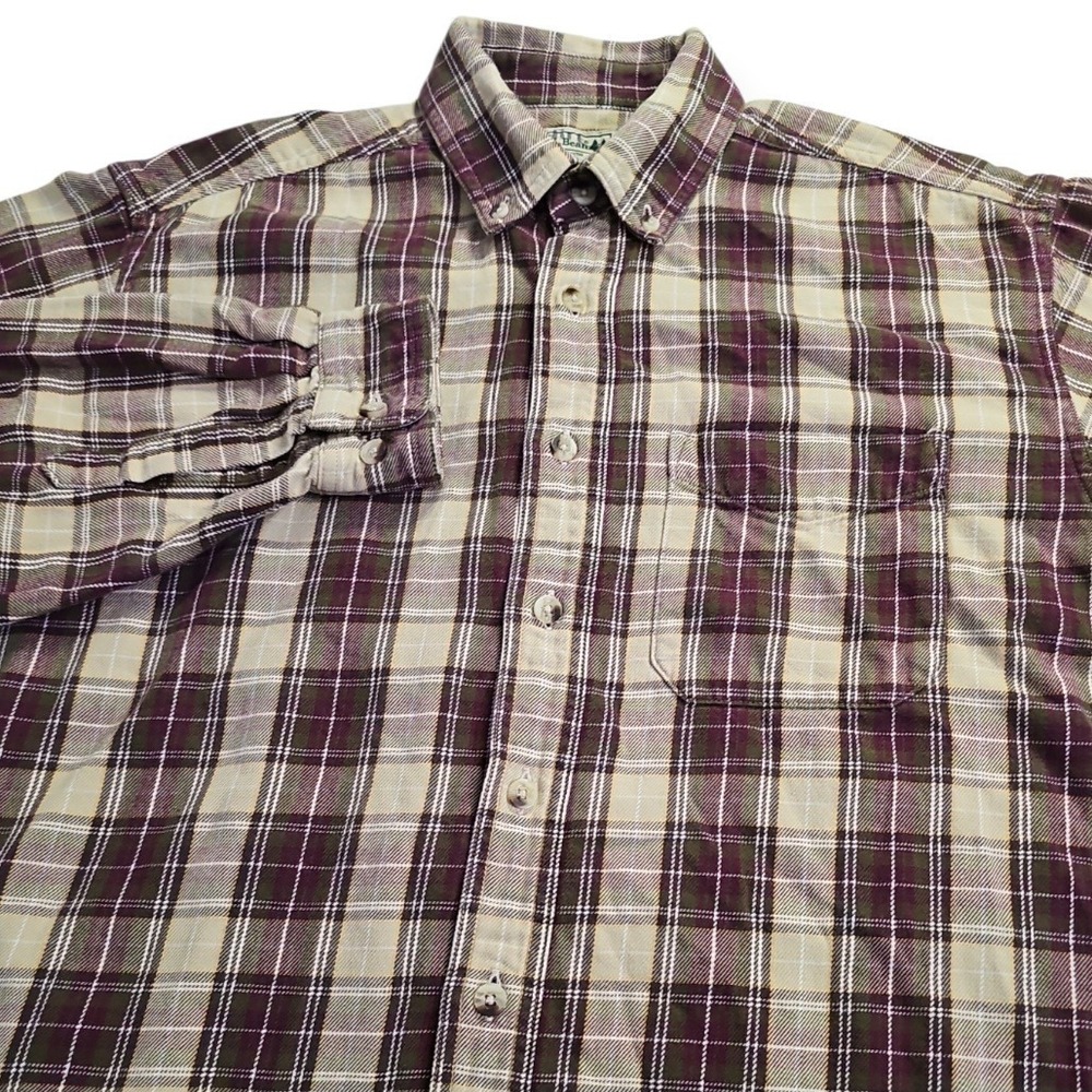 LL Bean Brown, White Lightweight Flannel Shirt Mens Medium‎ Autumn 100% Cotton
